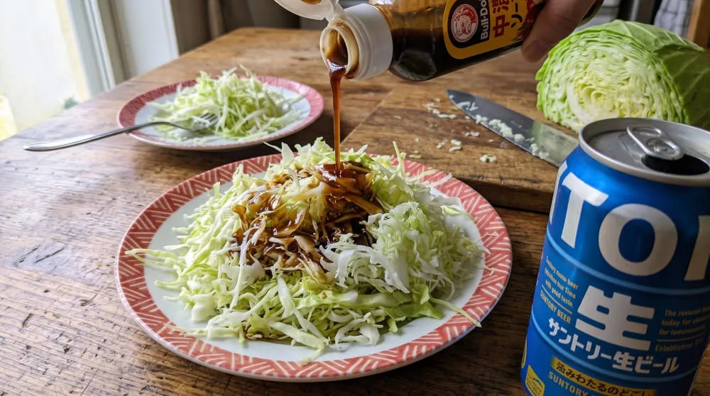 中濃ソースをかける