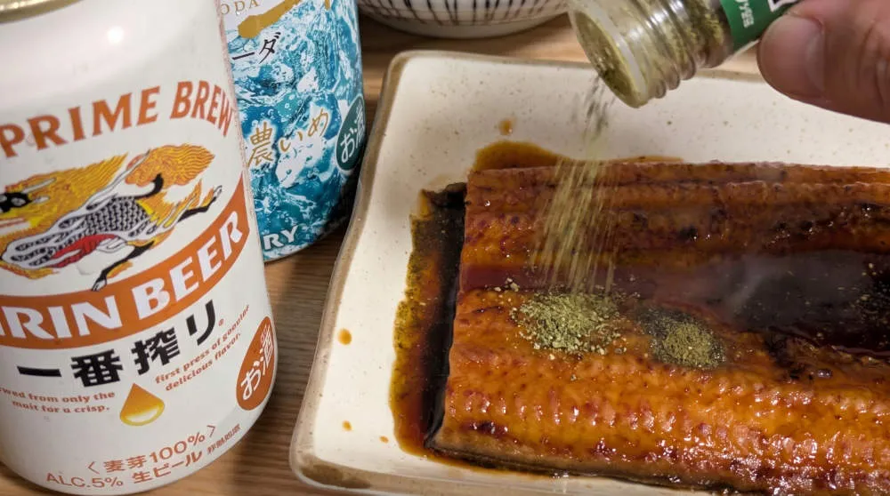 レンジで温めて山椒を振る