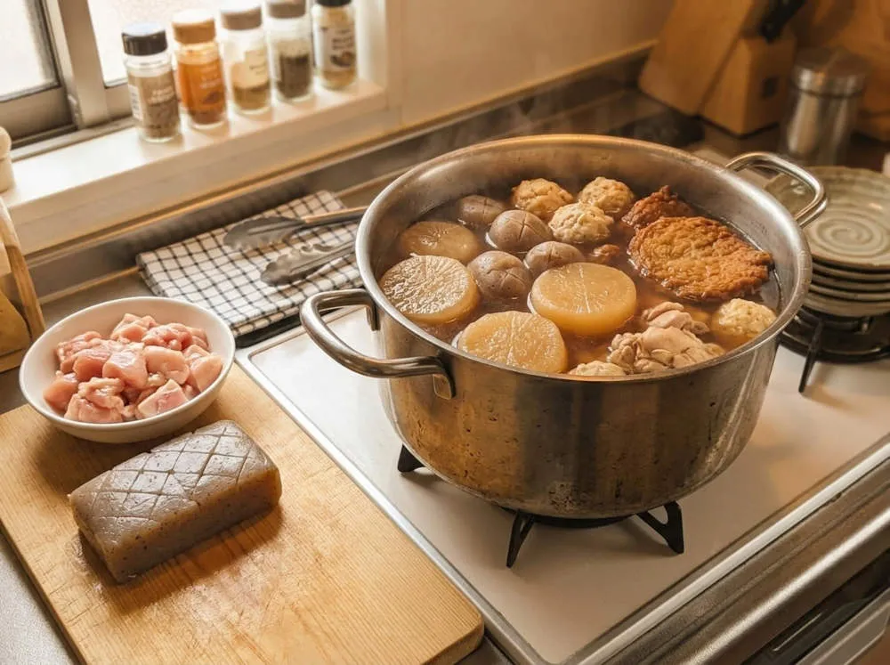 おでんを出汁で煮込む