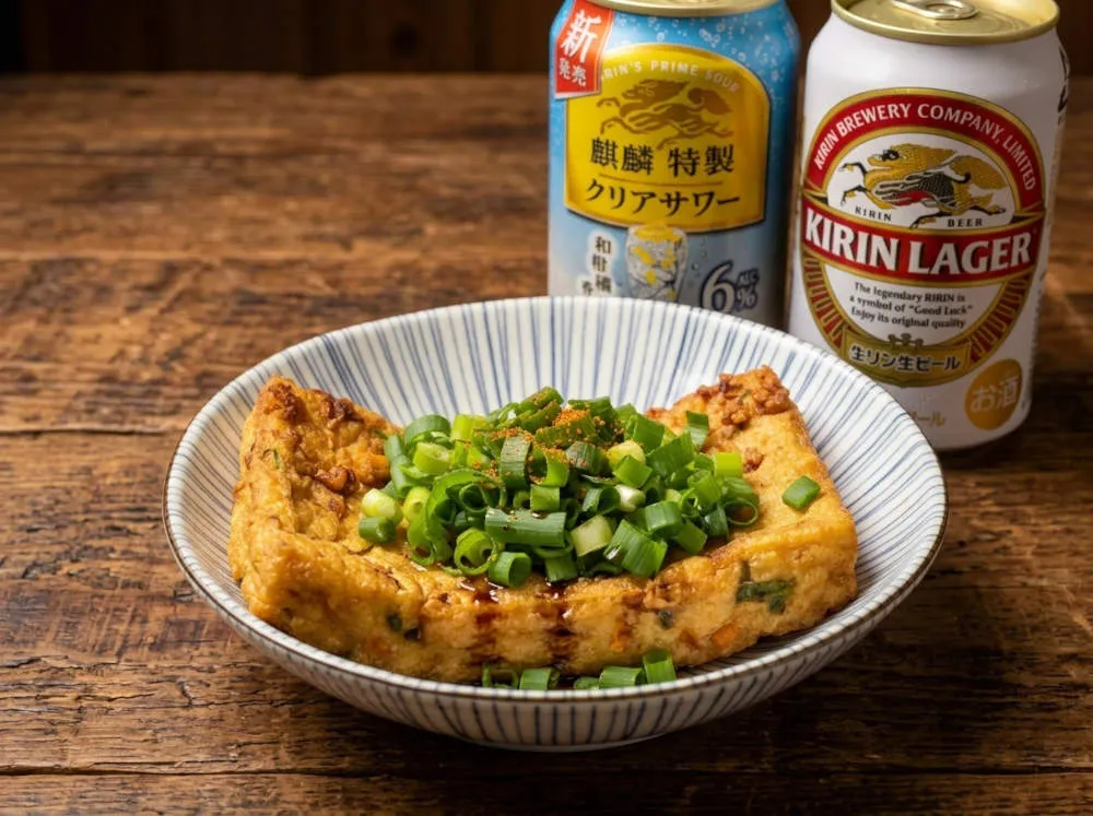青ネギと醤油、香り七味をかける