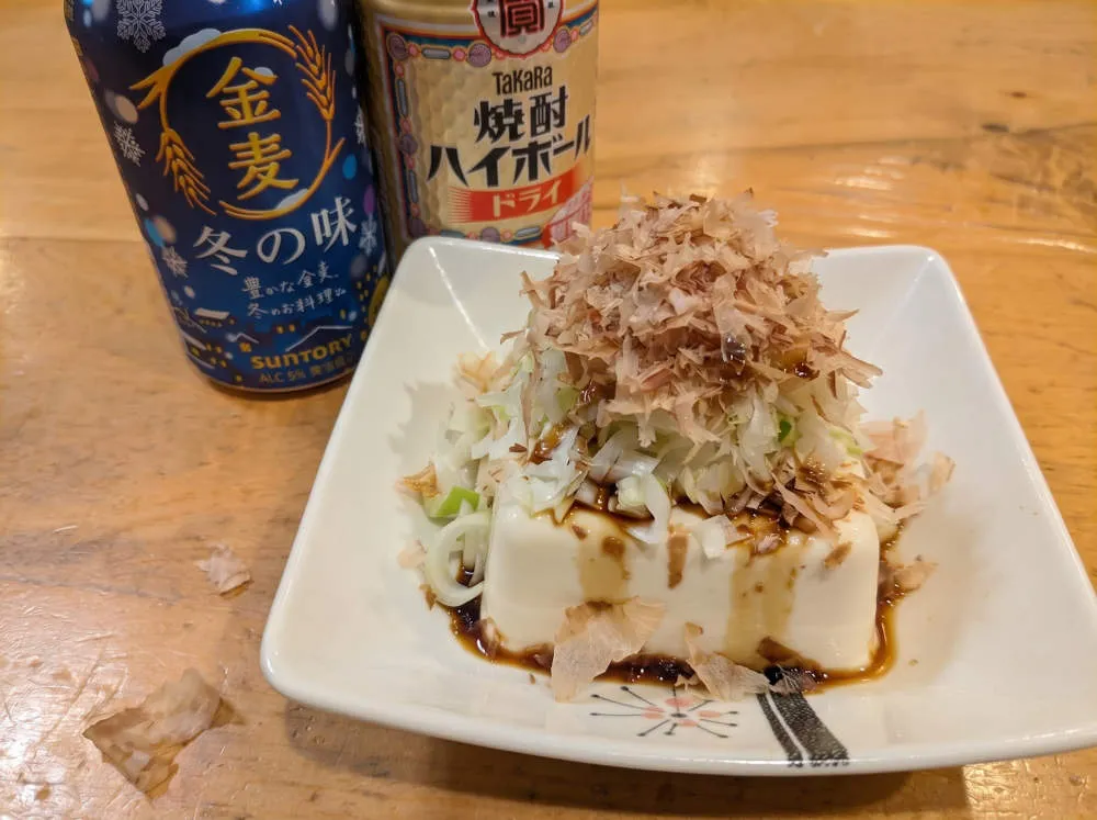 山盛り白ネギとかつお節の濃厚めんつゆ絹豆腐 完成
