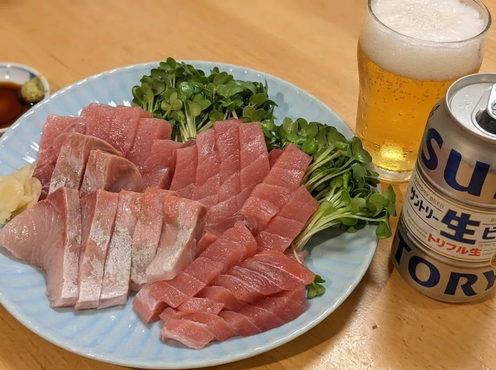 バチマグロのハラモとカンパチの刺身 完成