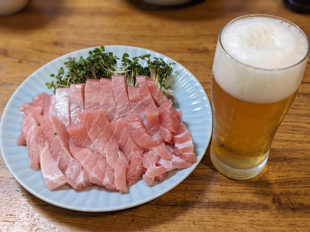 メバチマグロのハラモ刺身 完成