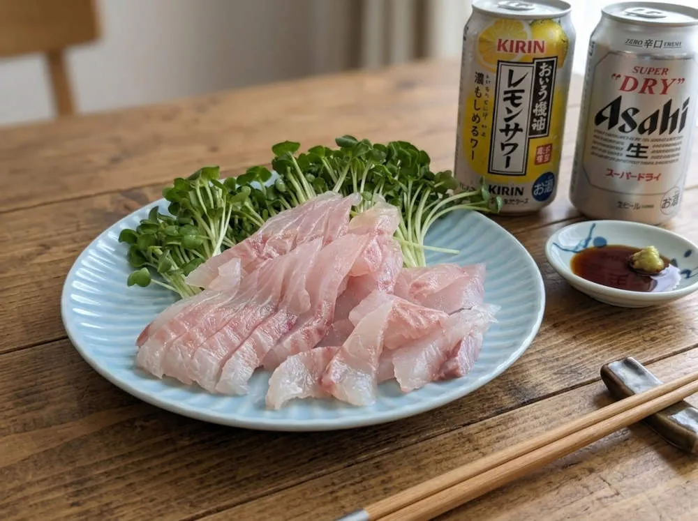 真鯛の刺身 カイワレ添え 完成