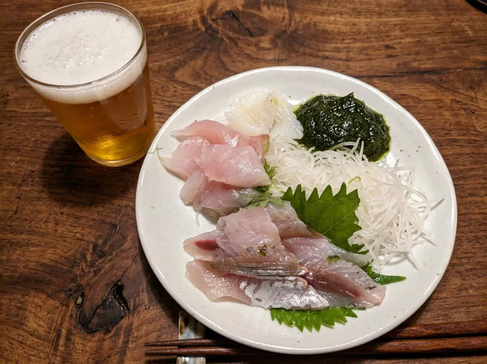 刺身3種と浜名湖産青のり盛り 完成