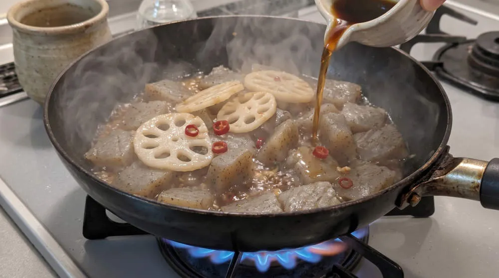 甘辛タレで炒め煮にする