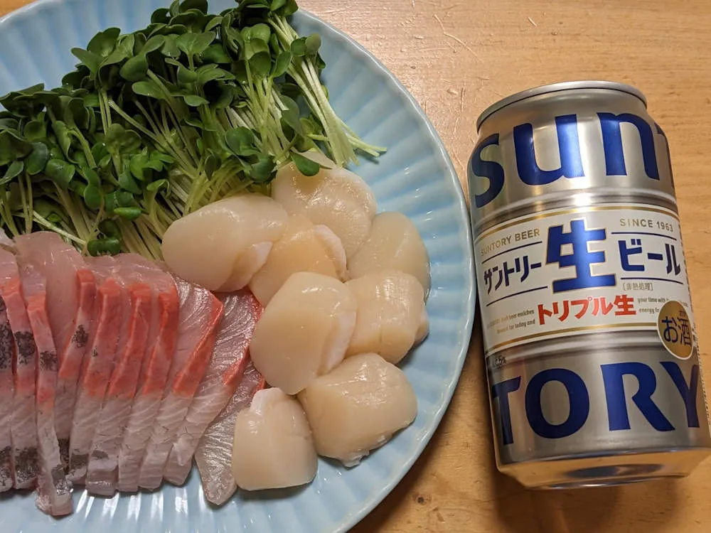 カンパチとホタテ貝柱の刺身