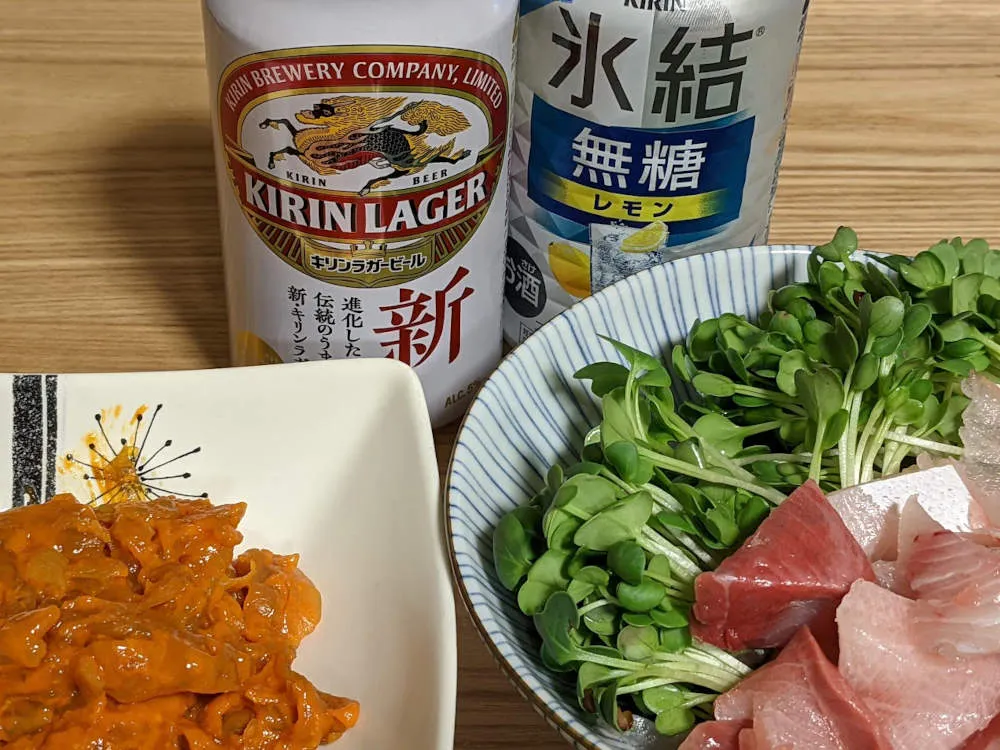 ぶり刺身とうにくらげの晩酌セット